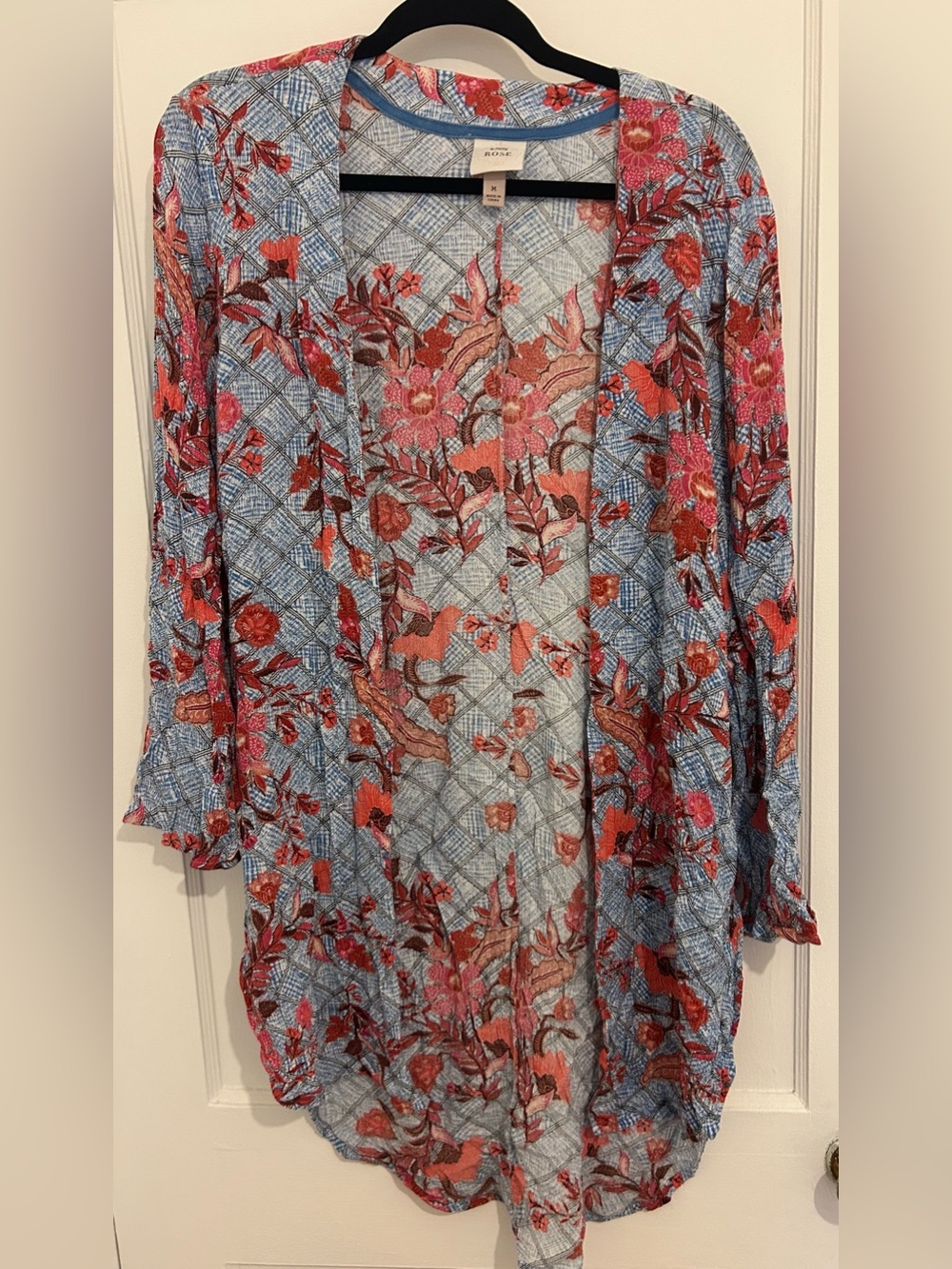 Knox Rose Floral Open Kimono- Blue & Red